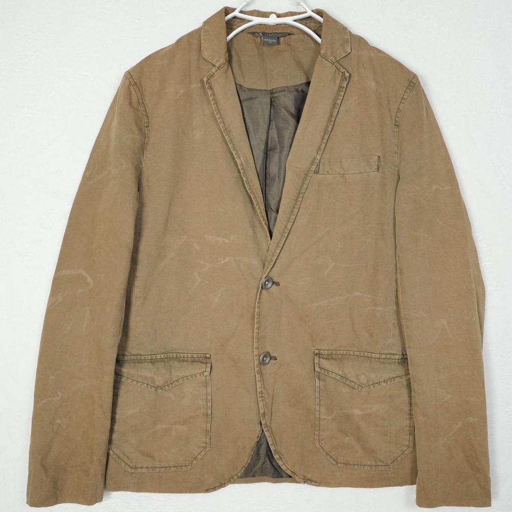 Armani Exchange Men's Small Brown Linen Blend Double Button Blazer Sportscoat AX